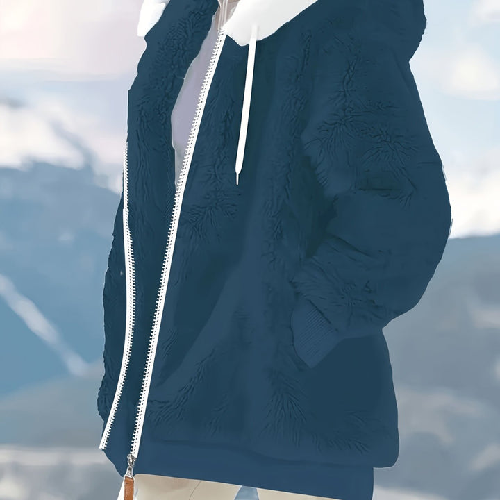 Women's reversible plush hooded zip jacket in navy