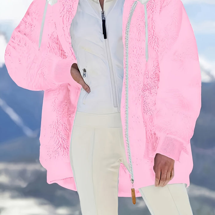 Women's reversible plush hooded zip jacket in pink