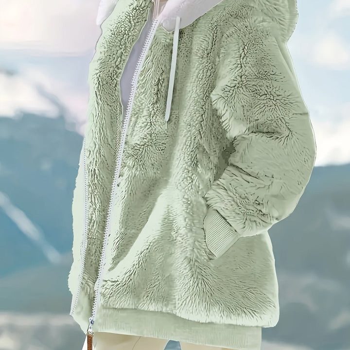 Women's reversible plush hooded zip jacket in sage green