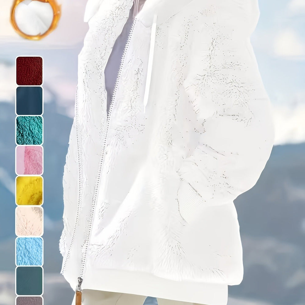 Women's reversible plush hooded zip jacket in white