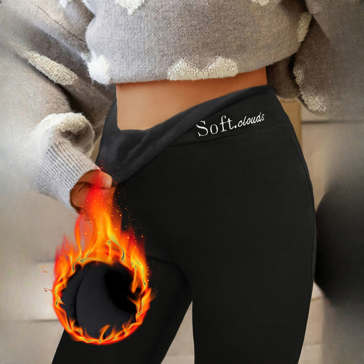 Women's plush-lined shaping leggings in black, lining detail