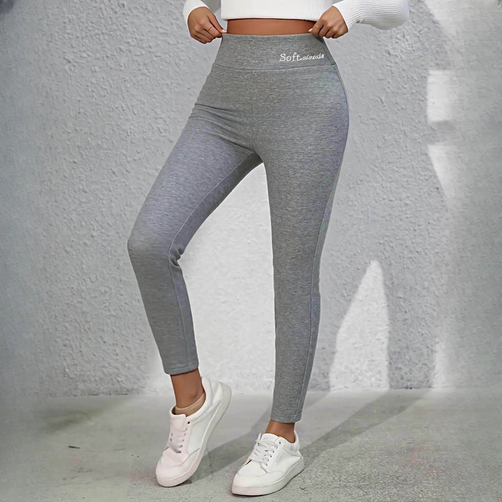 Women's plush-lined shaping leggings in grey, styled look