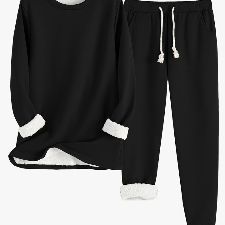 Women's plush-lined sweatshirt and jogger set in black