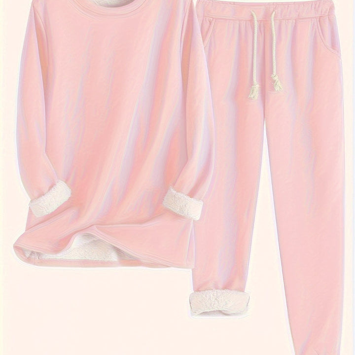 Women's plush-lined sweatshirt and jogger set in pink
