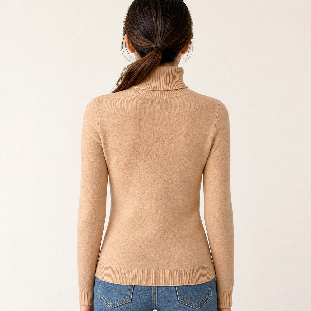 Women's Plush-Lined Turtleneck Jumper - beige, back view