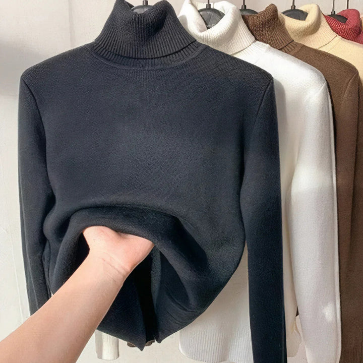 Women's Plush-Lined Turtleneck Jumper - black