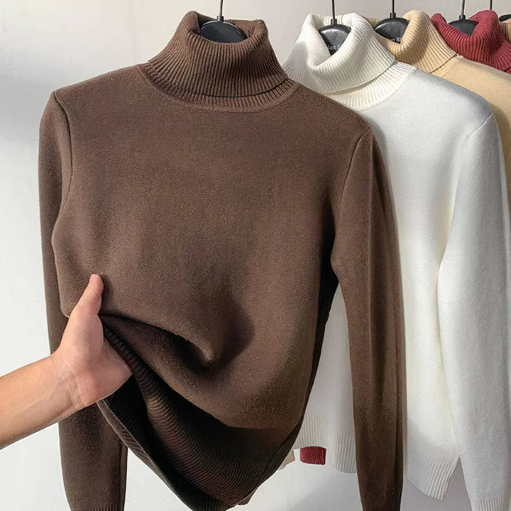 Women's Plush-Lined Turtleneck Jumper - brown