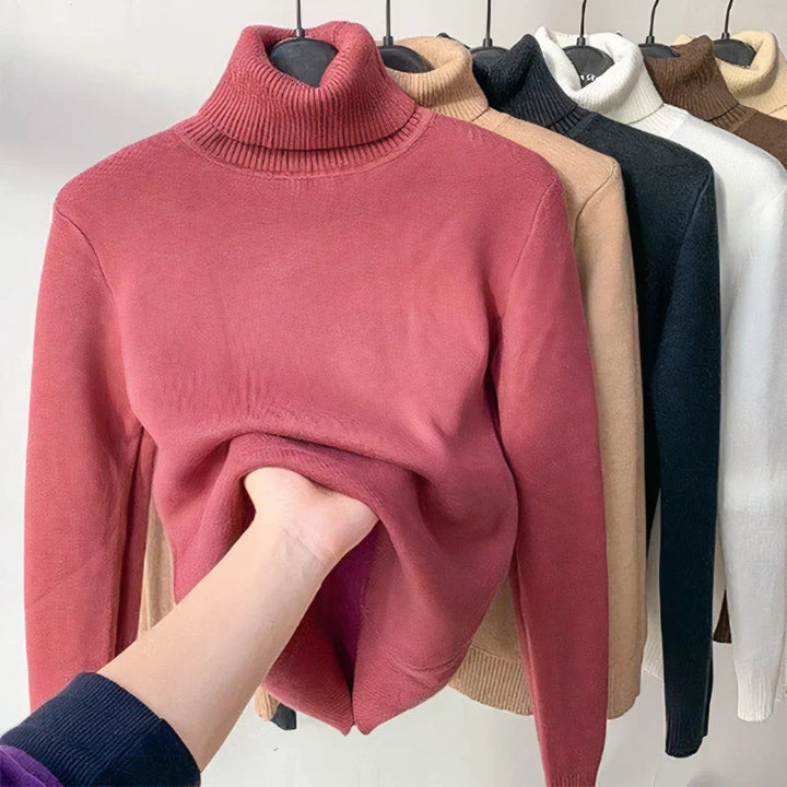 Women's Plush-Lined Turtleneck Jumper - pink