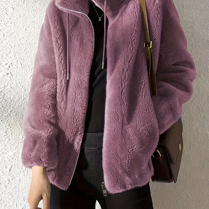 Women's plush stand-collar zip jacket in lilac