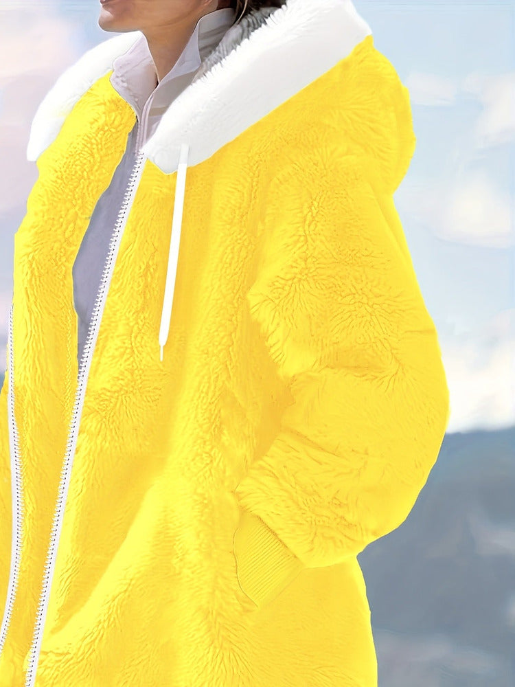 Women's plus size oversized plush zip-up hooded jacket
