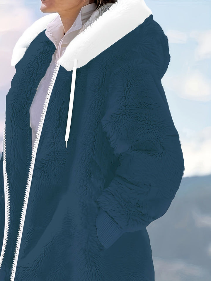 Women's plus size oversized plush zip-up hooded jacket