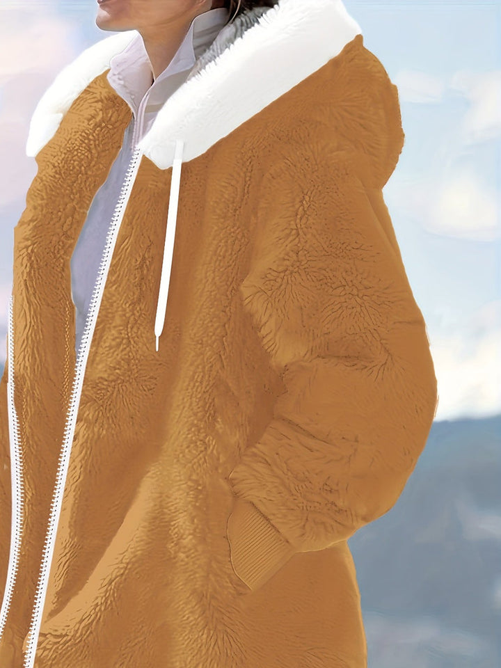 Women's plus size oversized plush zip-up hooded jacket