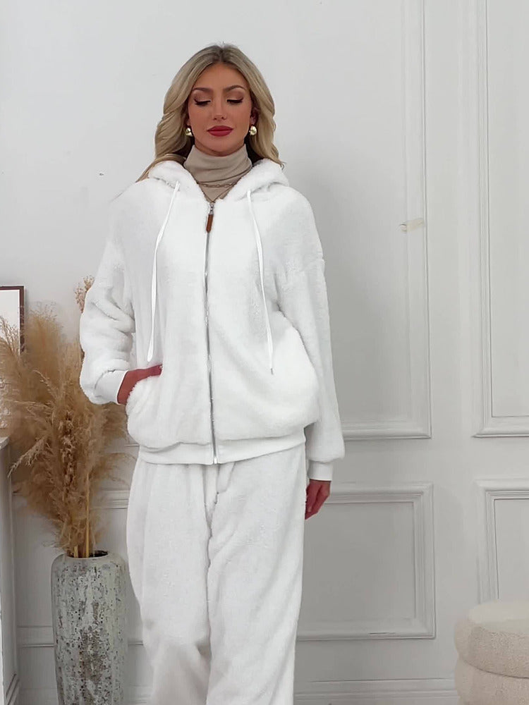 Women's plus size oversized plush zip-up hooded jacket
