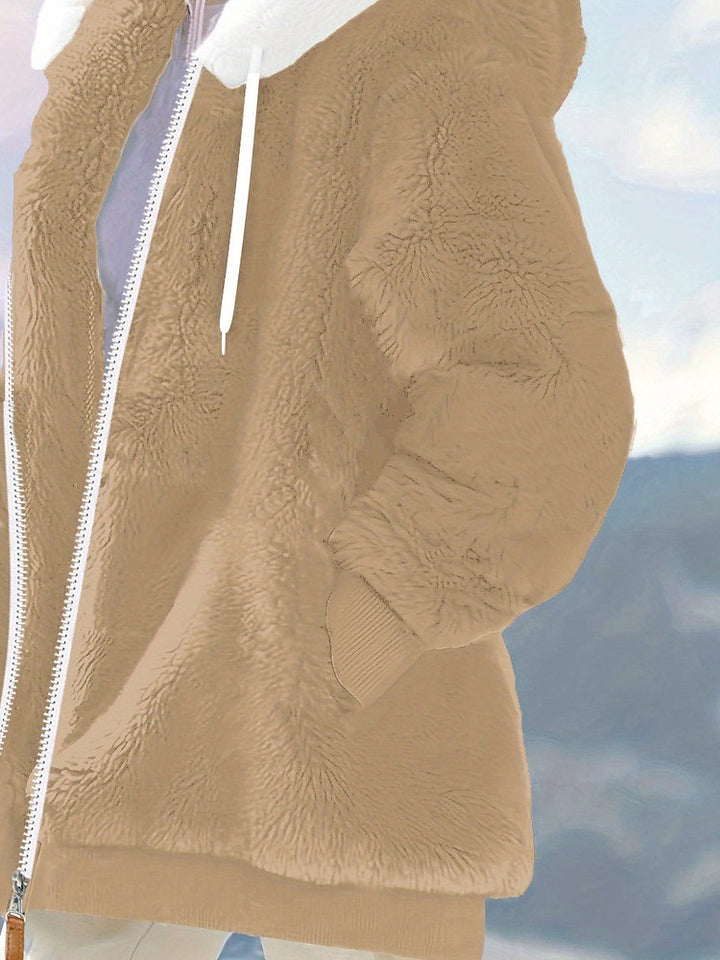 Women's plus size oversized plush zip-up hooded jacket
