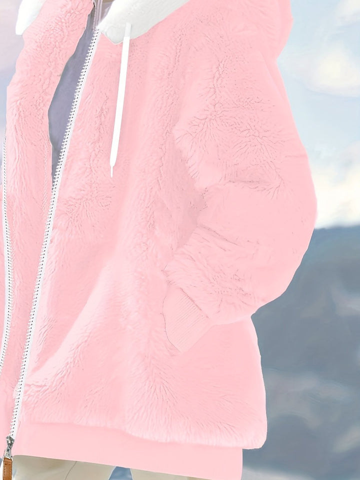 Women's plus size oversized plush zip-up hooded jacket