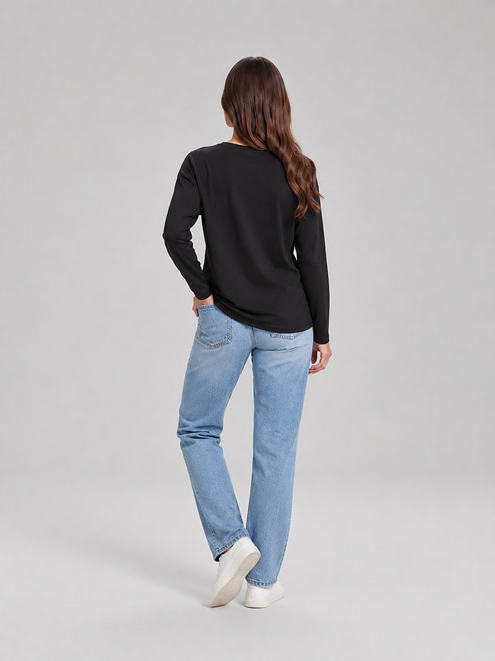 Women's relaxed round neck long sleeve top