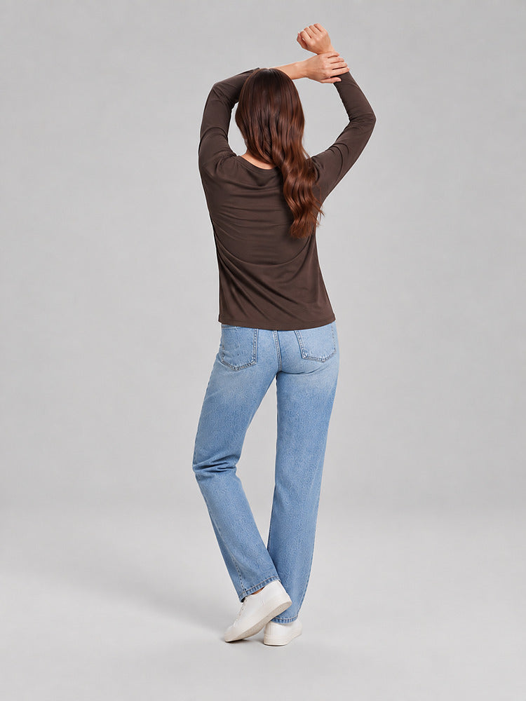 Women's relaxed round neck long sleeve top