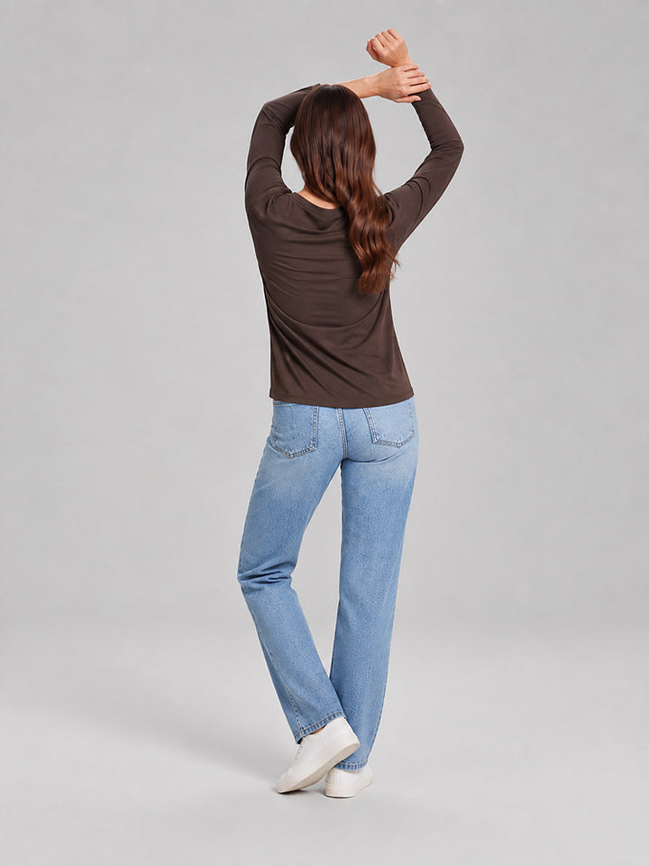 Women's relaxed round neck long sleeve top