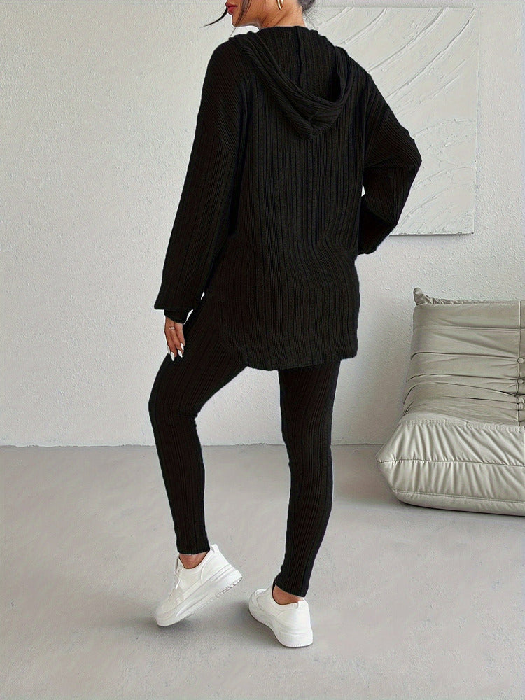Women's ribbed hooded top and leggings set
