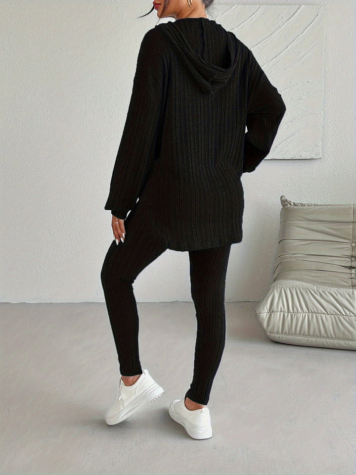 Women's ribbed hooded top and leggings set