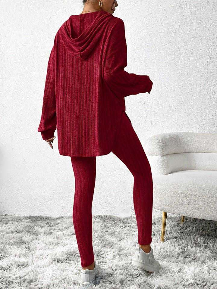 Women's ribbed hooded top and leggings set