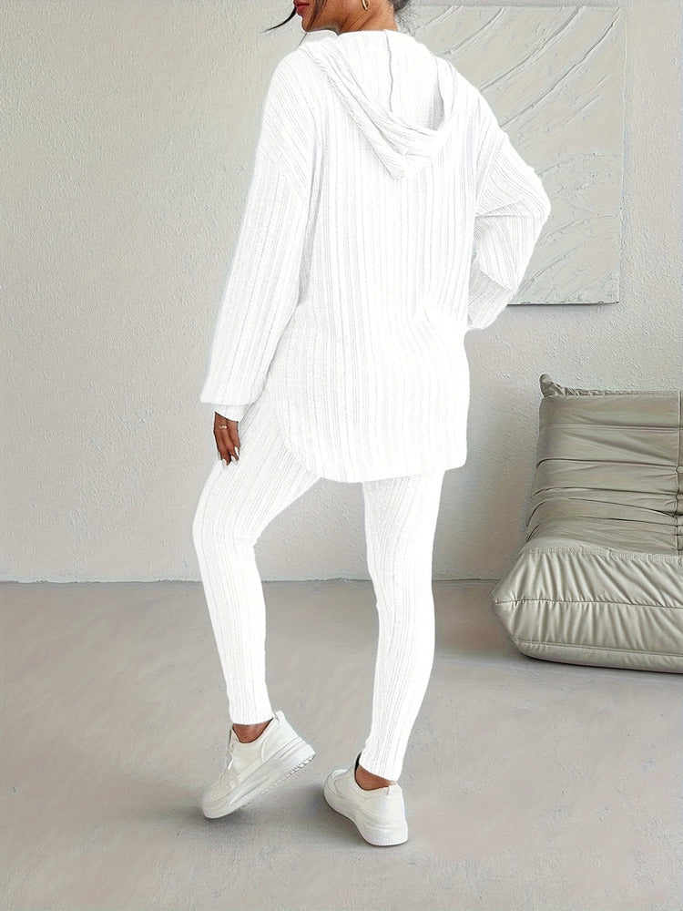 Women's ribbed hooded top and leggings set