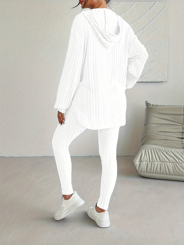 Women's ribbed hooded top and leggings set