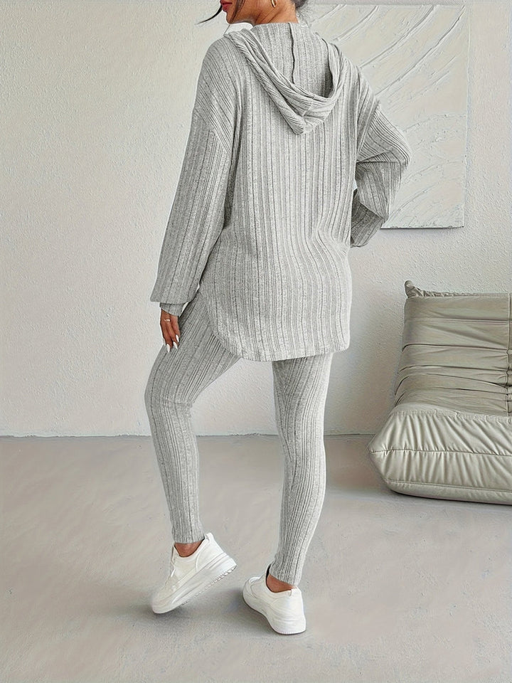 Women's ribbed hooded top and leggings set