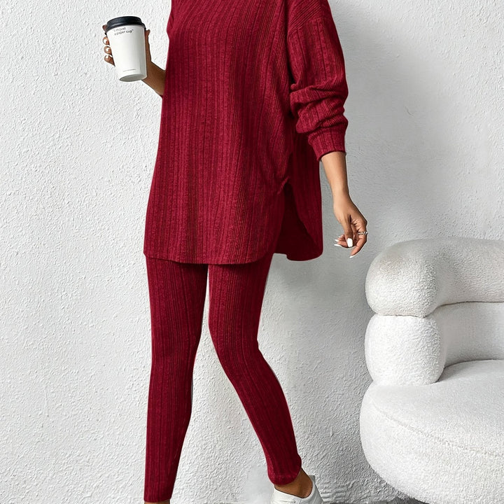 Women's ribbed hooded top and leggings set