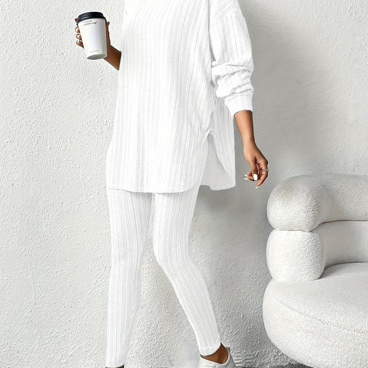 Women's ribbed hooded top and leggings set