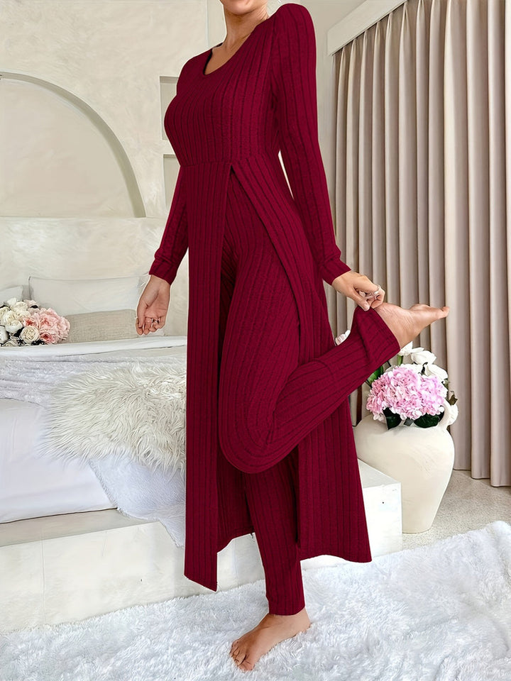 Women's ribbed longline top and trouser set