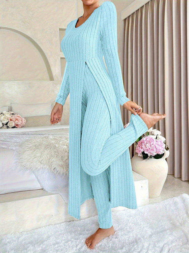 Women's ribbed longline top and trouser set