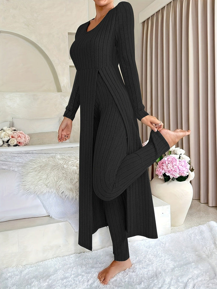 Women's ribbed longline top and trouser set