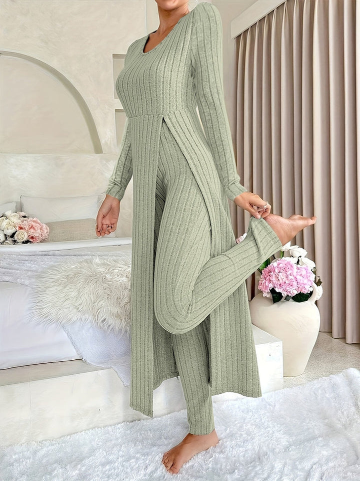 Women's ribbed longline top and trouser set