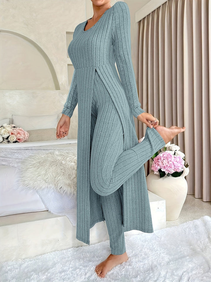 Women's ribbed longline top and trouser set