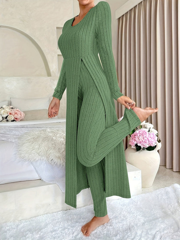 Women's ribbed longline top and trouser set