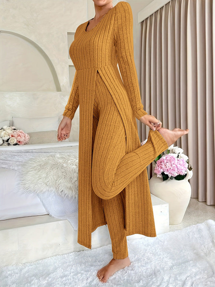 Women's ribbed longline top and trouser set