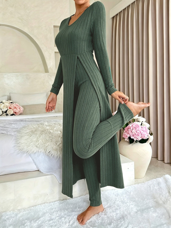 Women's ribbed longline top and trouser set