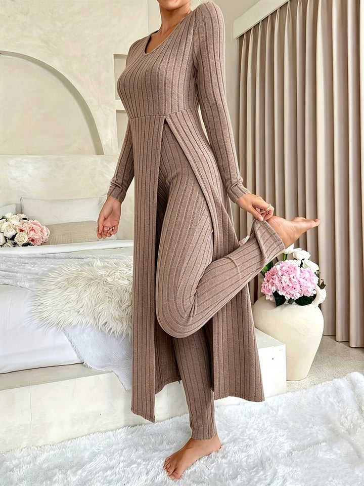 Women's ribbed longline top and trouser set