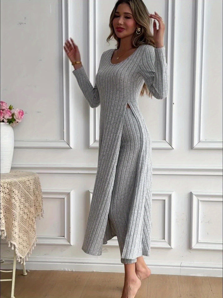 Women's ribbed longline top and trouser set