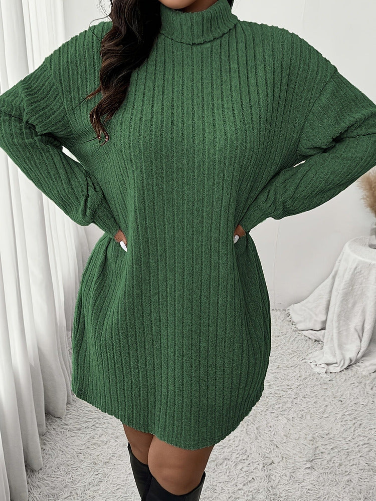 Women's plus size ribbed roll neck midi jumper dress