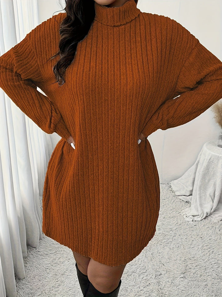 Women's plus size ribbed roll neck midi jumper dress