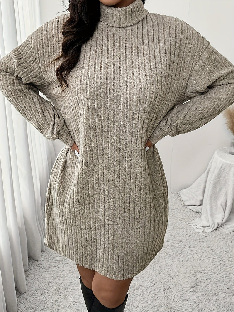 Women's plus size ribbed roll neck midi jumper dress