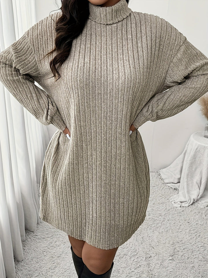 Women's plus size ribbed roll neck midi jumper dress