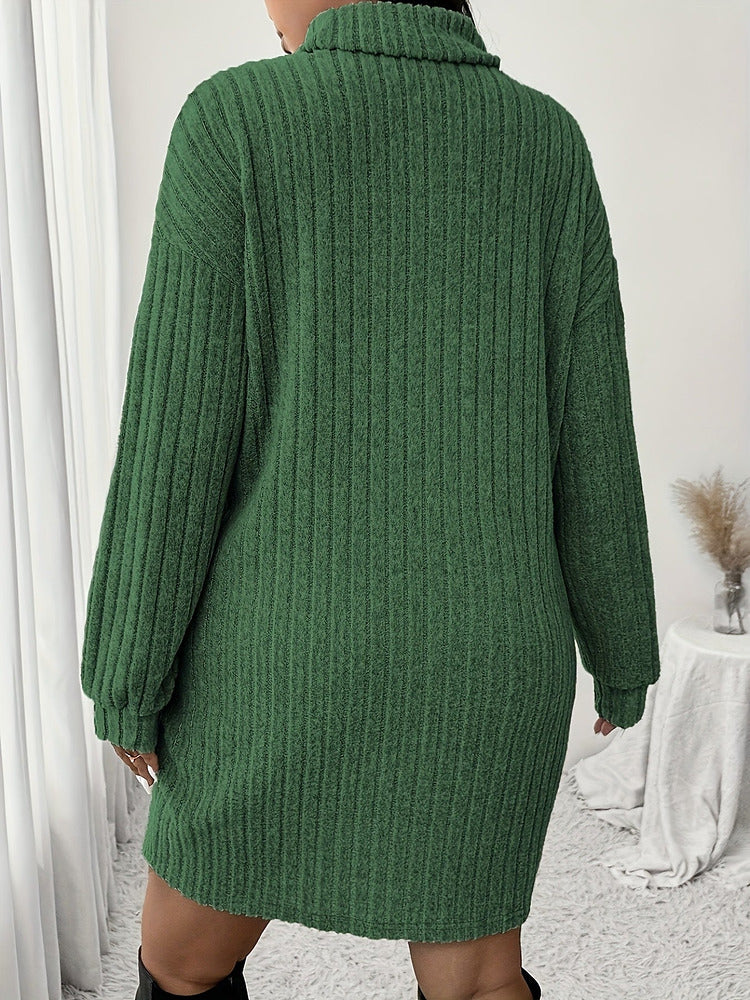 Women's plus size ribbed roll neck midi jumper dress