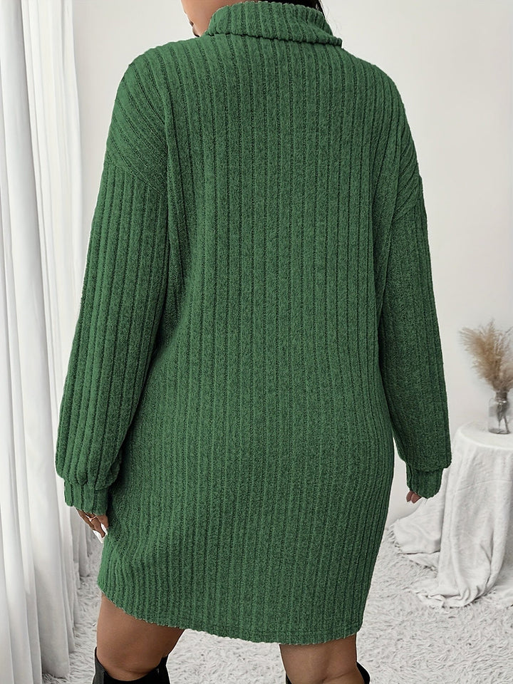 Women's plus size ribbed roll neck midi jumper dress