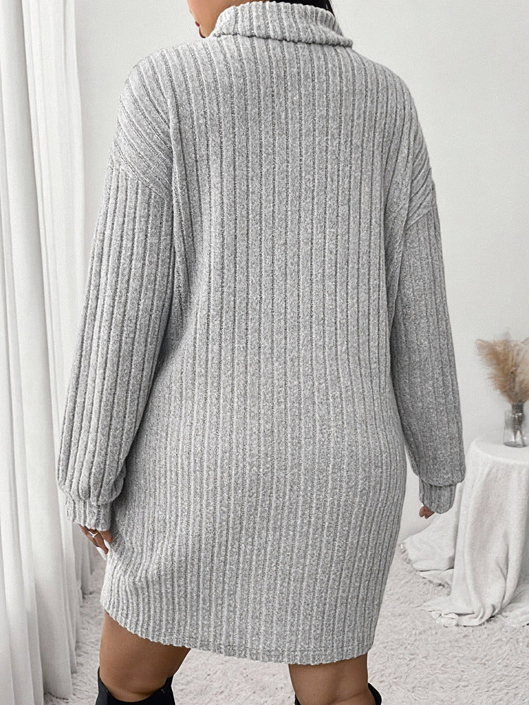 Women's plus size ribbed roll neck midi jumper dress
