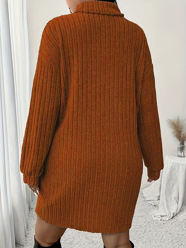 Women's plus size ribbed roll neck midi jumper dress