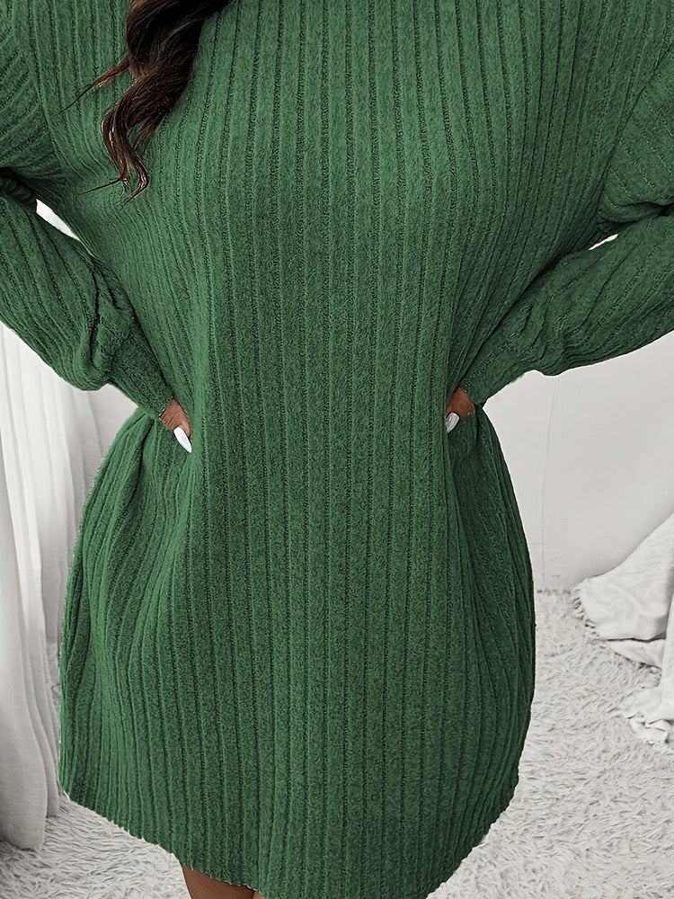 Women's plus size ribbed roll neck midi jumper dress