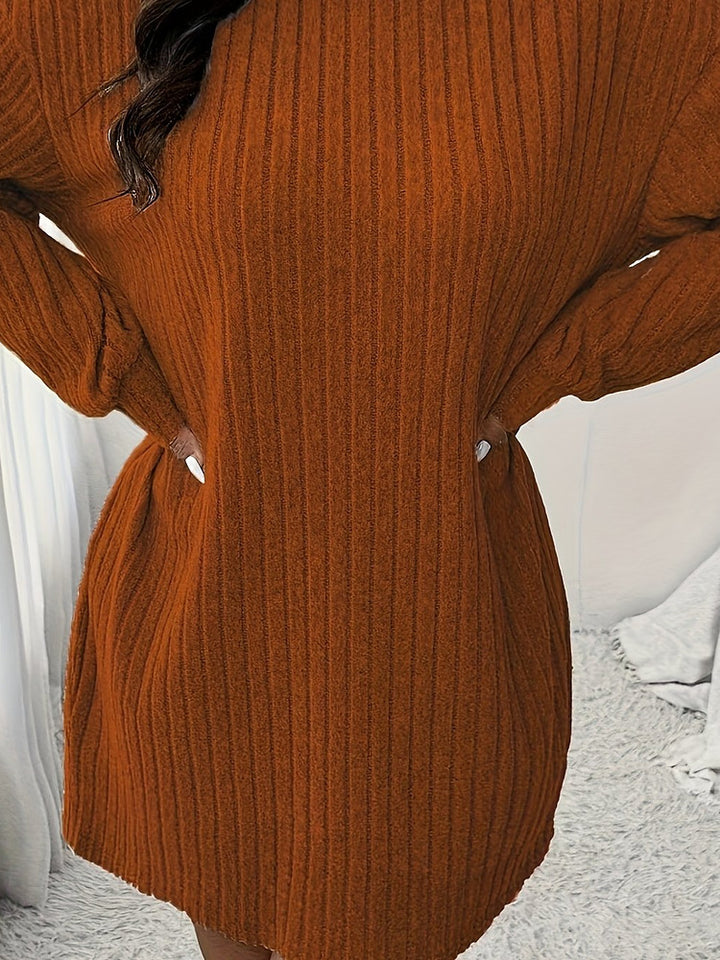 Women's plus size ribbed roll neck midi jumper dress